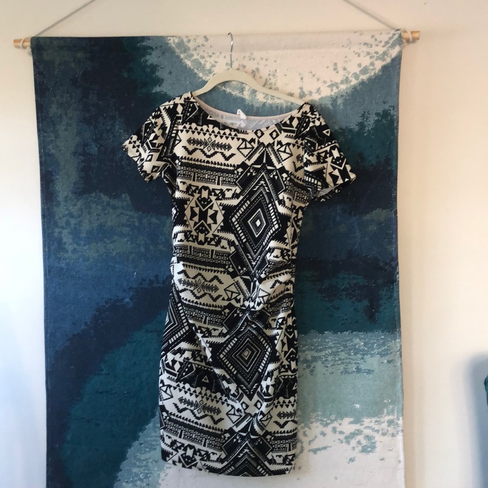 Black and white tribal print maternity dress